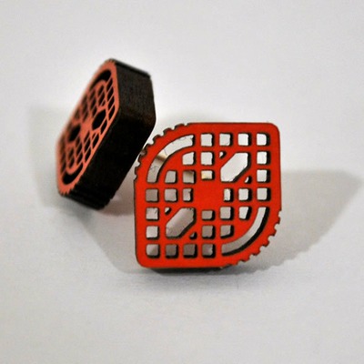 Pendientes de madera presión rombo | ROJO