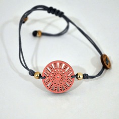 Pulsera de cuero con pieza de madera círculos | ROSA PALO