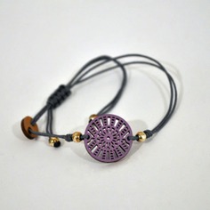 Pulsera de cuero con pieza de madera círculos | LILA
