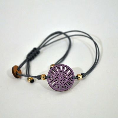 Pulsera de cuero con pieza de madera círculos | LILA