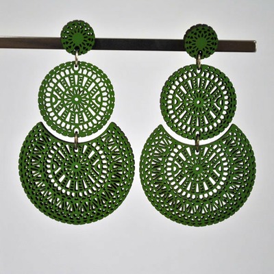 Pendientes de madera tres piezas círculo | VERDE