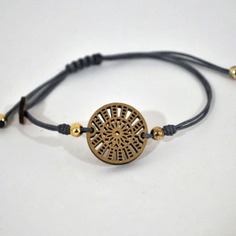 Pulsera de cuero con pieza de madera círculos | DORADO