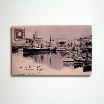 Imán postal El Puerto y La Catedral de Málaga (1903)
