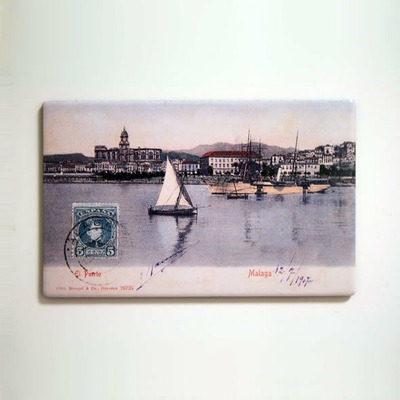 Imán postal El Puerto de Málaga (1907)