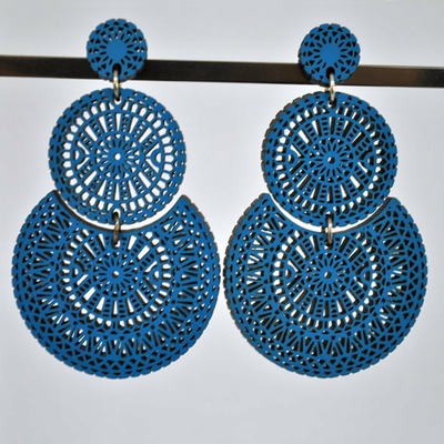 Pendientes de madera tres piezas círculo | AZUL